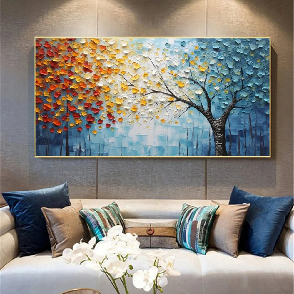 Blumen-Wandbild mit Struktur, handgemalt auf Leinwand