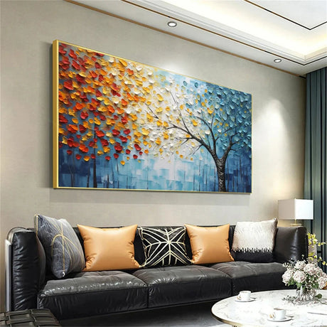 Blumen-Wandbild mit Struktur, handgemalt auf Leinwand