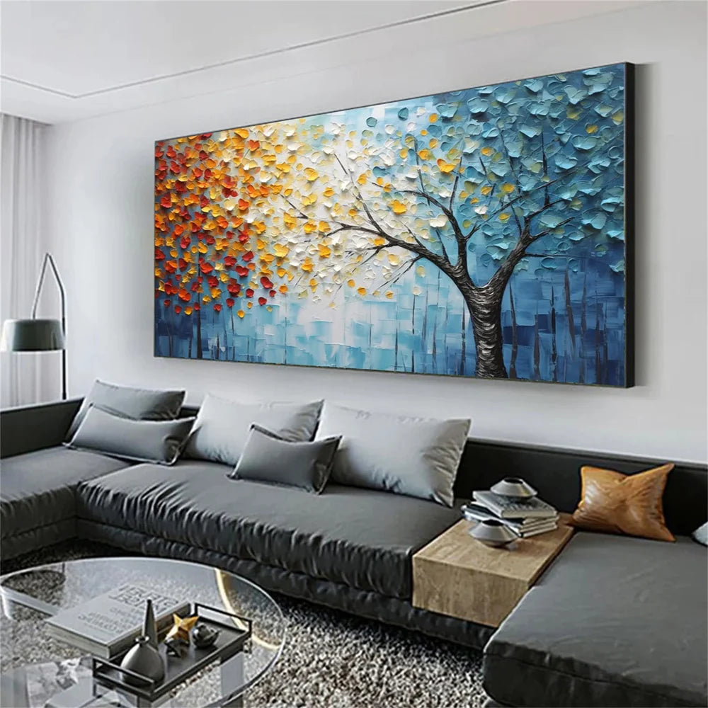 Blumen-Wandbild mit Struktur, handgemalt auf Leinwand