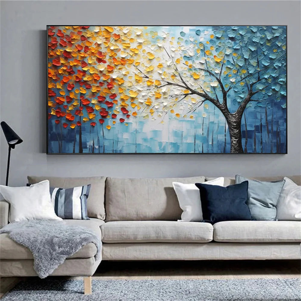 Blumen-Wandbild mit Struktur, handgemalt auf Leinwand