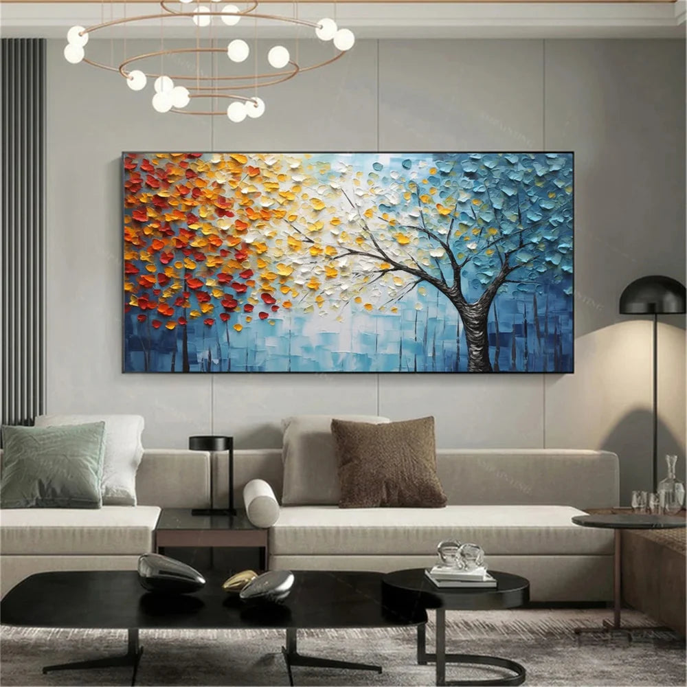 Blumen-Wandbild mit Struktur, handgemalt auf Leinwand