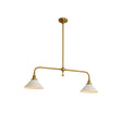 Modern linear pendant light in brass finish, front view