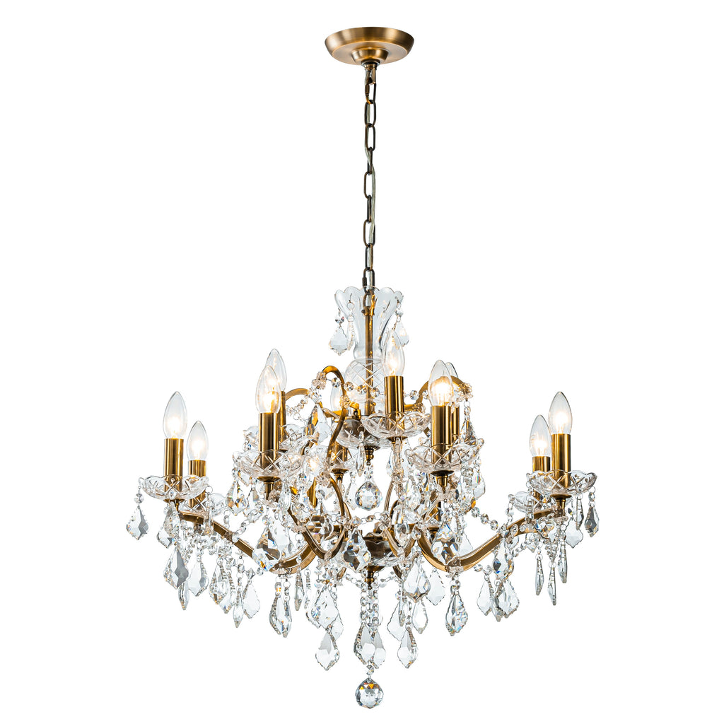 French Antique Gold Crystal Chandelier Two-Tiered Elegant Lighting Fixture