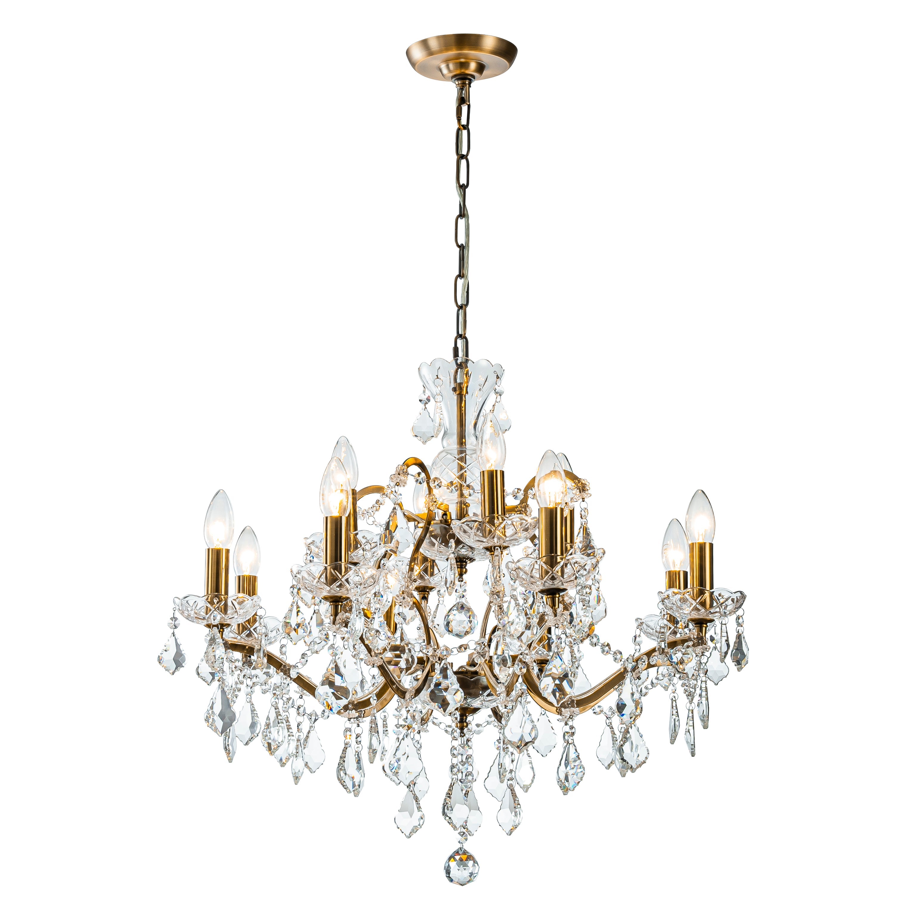 French Antique Gold Crystal Chandelier Two-Tiered Elegant Lighting Fixture