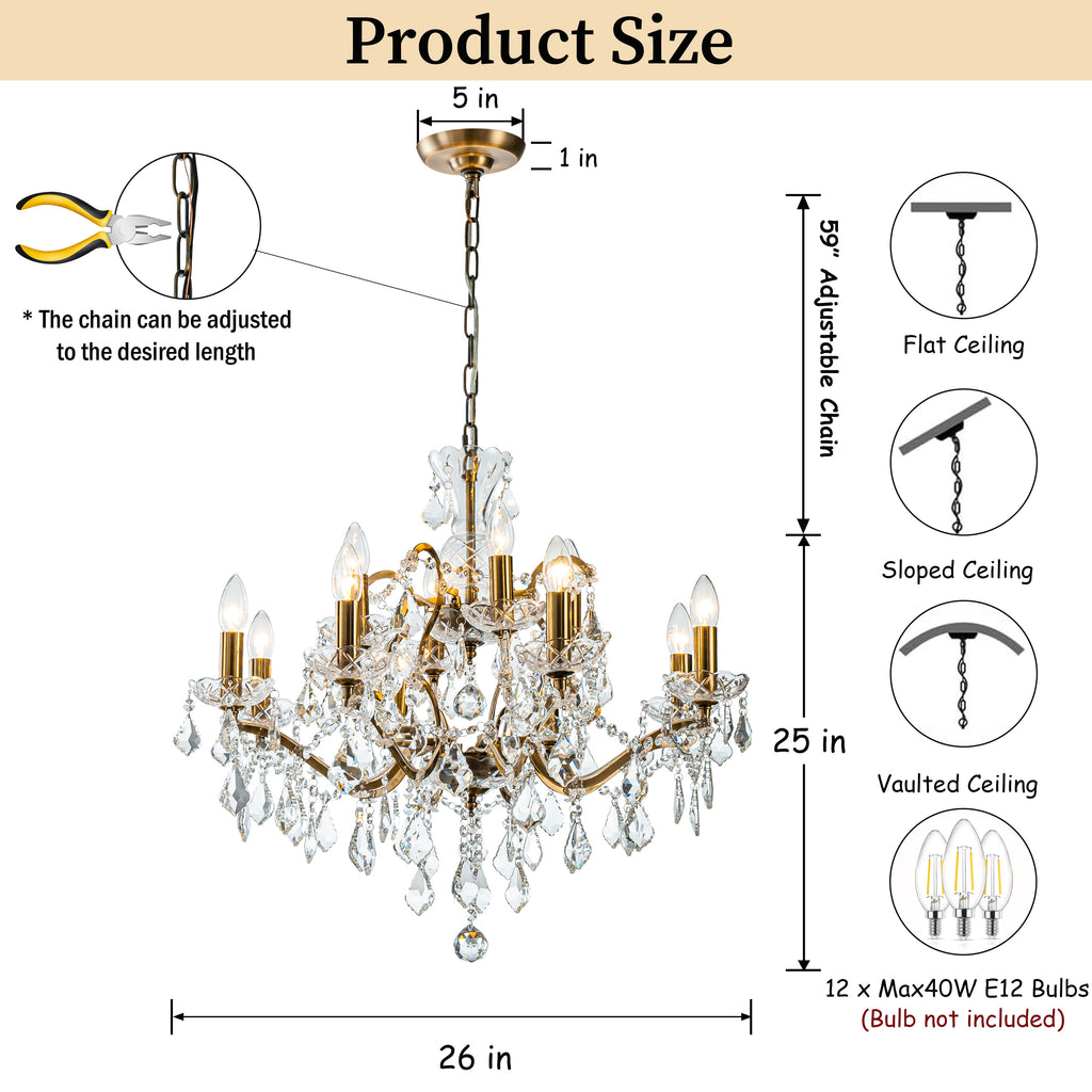 French Antique Gold Crystal Chandelier Two-Tiered Elegant Lighting Fixture
