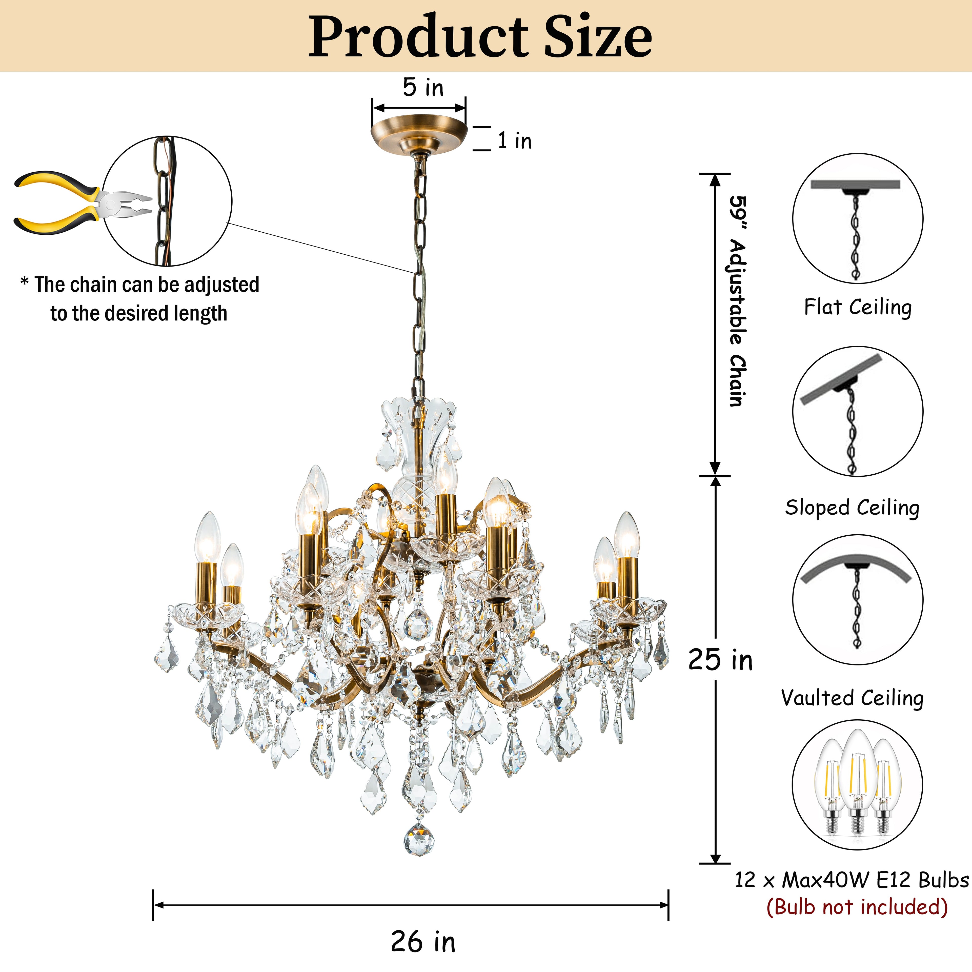 French Antique Gold Crystal Chandelier Two-Tiered Elegant Lighting Fixture