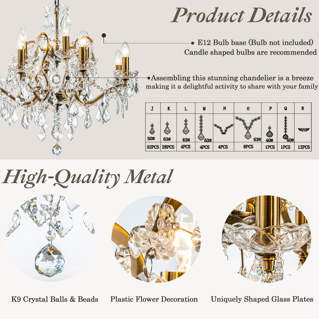 French Antique Gold Crystal Chandelier Two-Tiered Elegant Lighting Fixture
