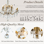 French Antique Gold Crystal Chandelier Two-Tiered Elegant Lighting Fixture