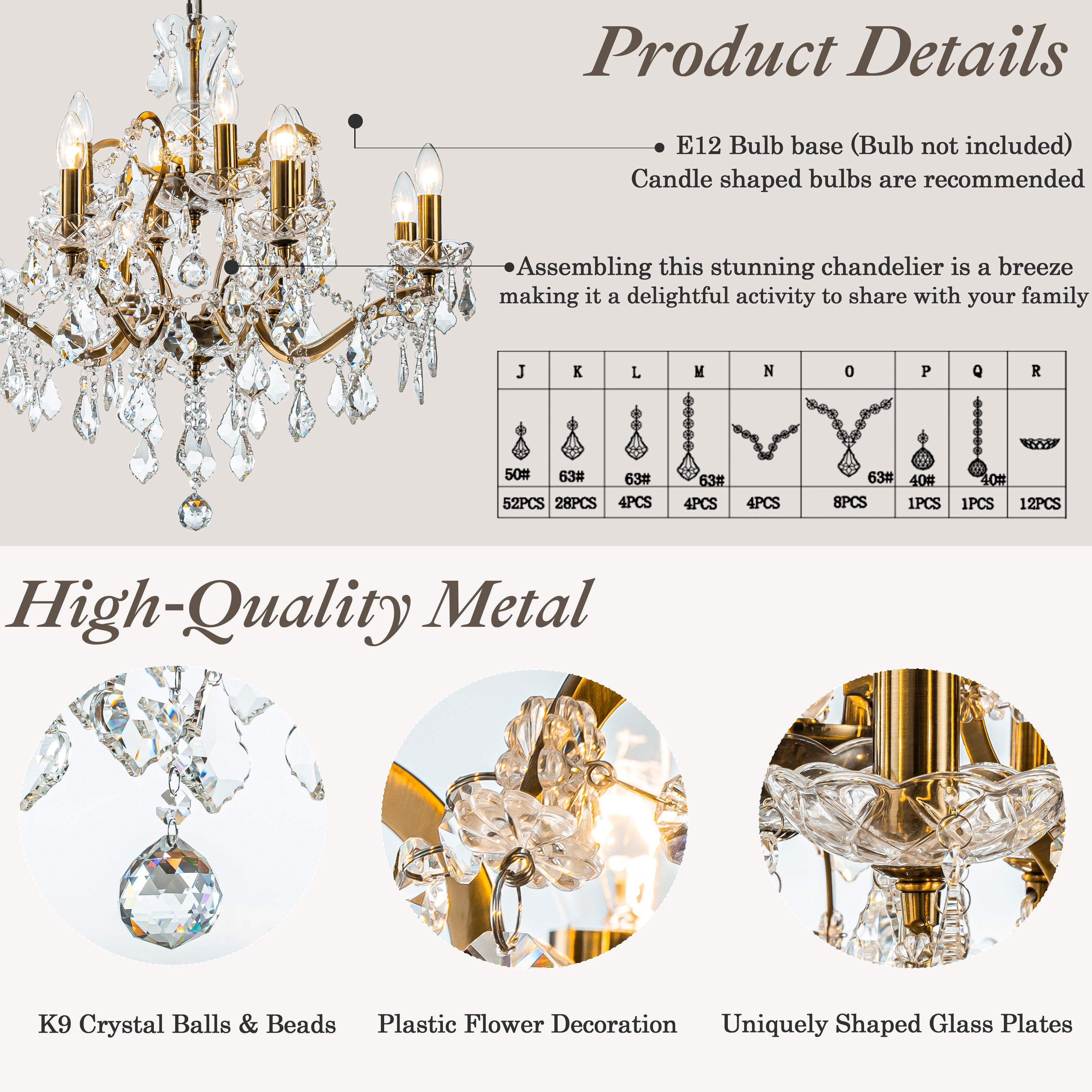 French Antique Gold Crystal Chandelier Two-Tiered Elegant Lighting Fixture