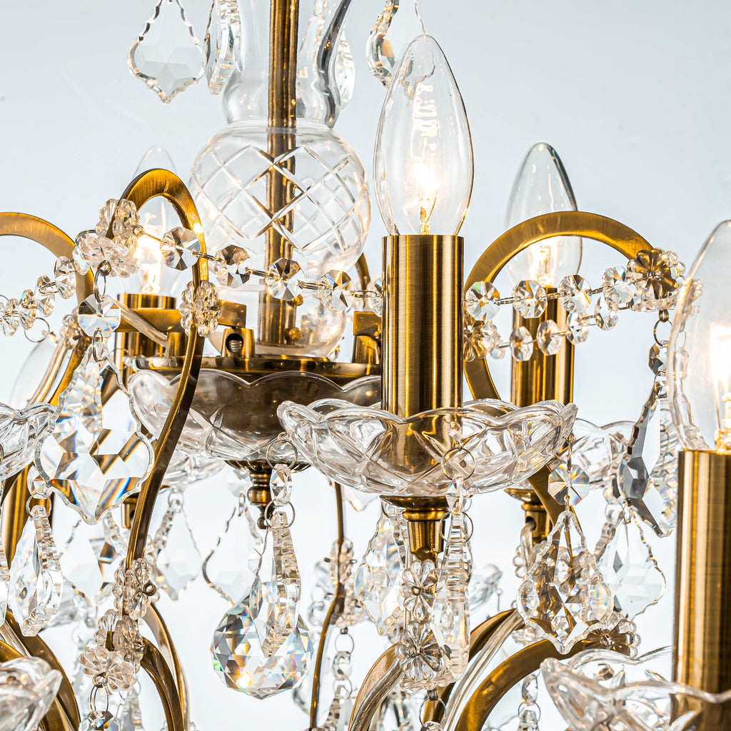 French Antique Gold Crystal Chandelier Two-Tiered Elegant Lighting Fixture