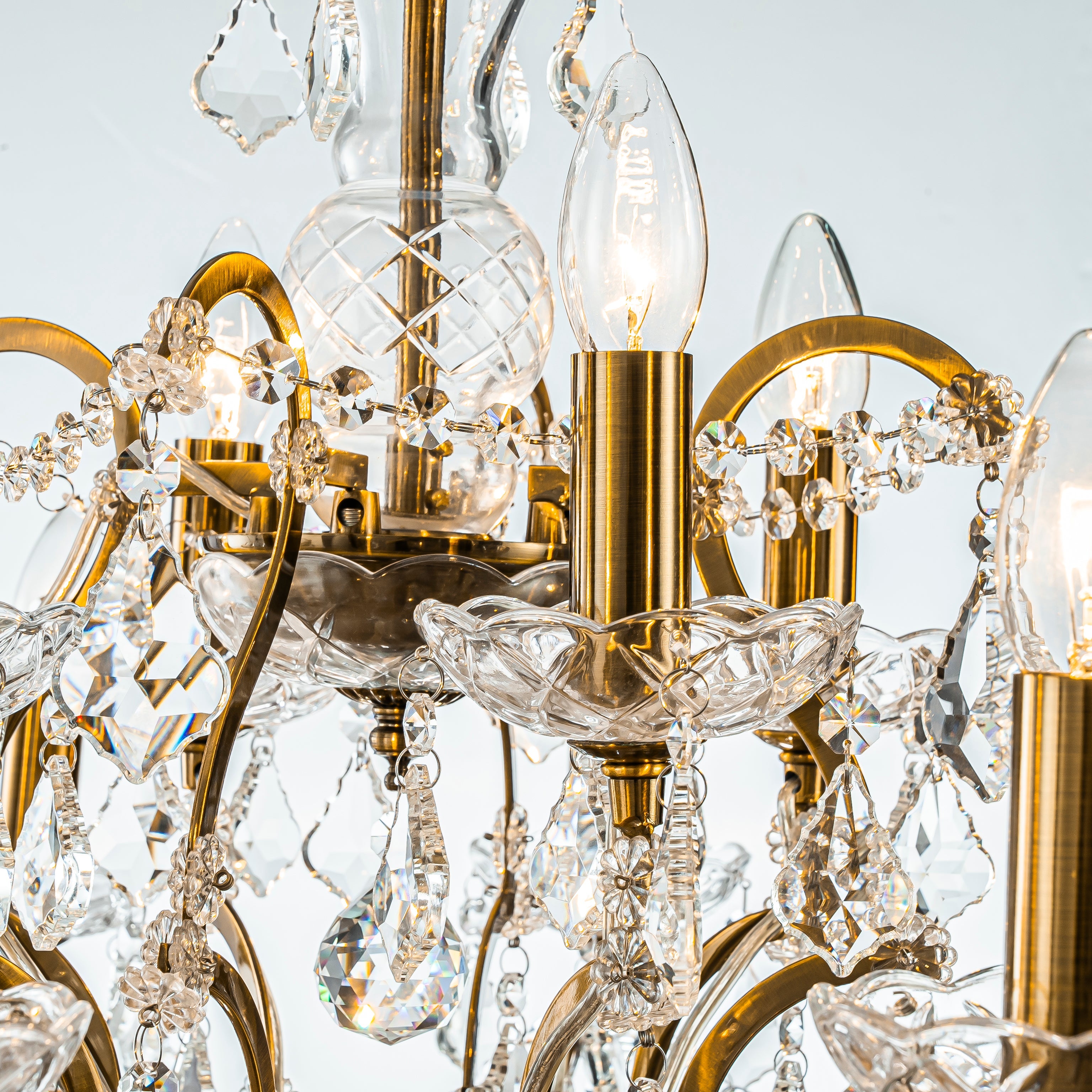 French Antique Gold Crystal Chandelier Two-Tiered Elegant Lighting Fixture