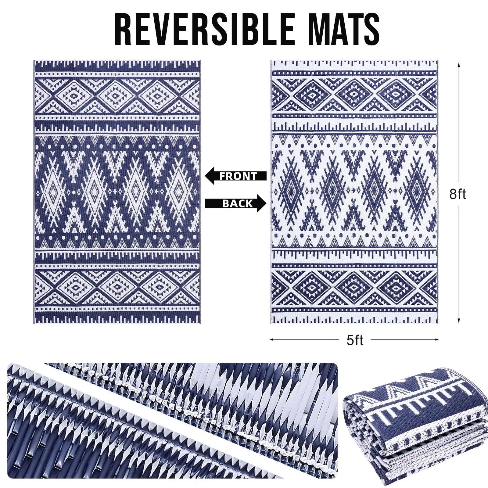 Versatile Outdoor Rug | Waterproof Reversible Mat with Geometric Design | Lightweight & Easy to Clean for Indoor-Outdoor Use