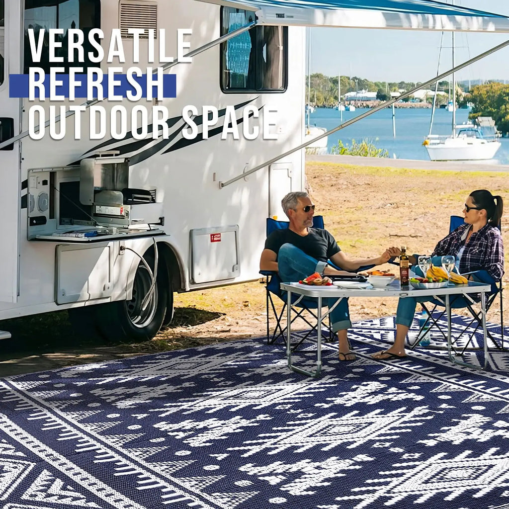 Versatile Outdoor Rug | Waterproof Reversible Mat with Geometric Design | Lightweight & Easy to Clean for Indoor-Outdoor Use