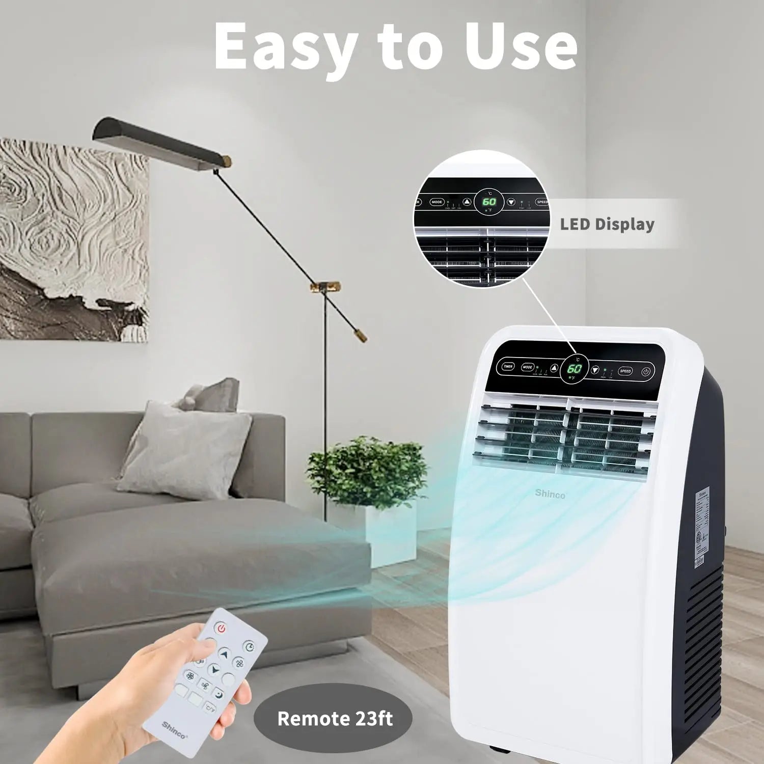 Versatile Portable AC Unit with 8,000 BTU Cooling & Dehumidifier for Year-Round Comfort