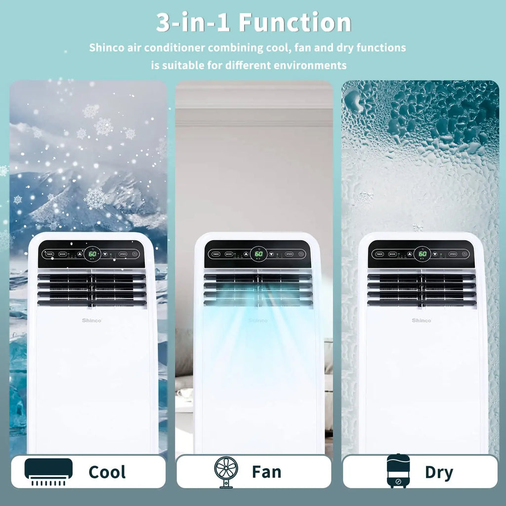 Versatile Portable AC Unit with 8,000 BTU Cooling & Dehumidifier for Year-Round Comfort