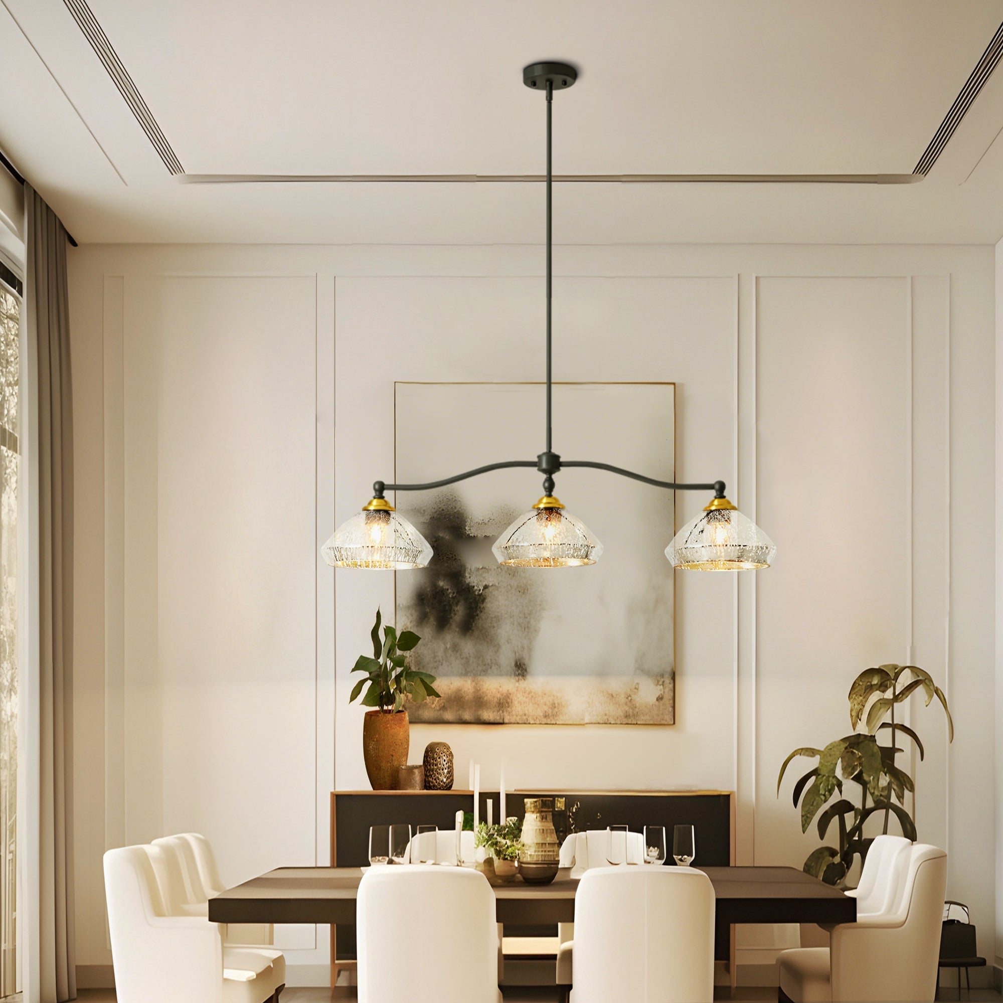 Vintage Charm | Black Chandelier Light with Dimmable Feature | Adjustable Height for Dining Room Elegance