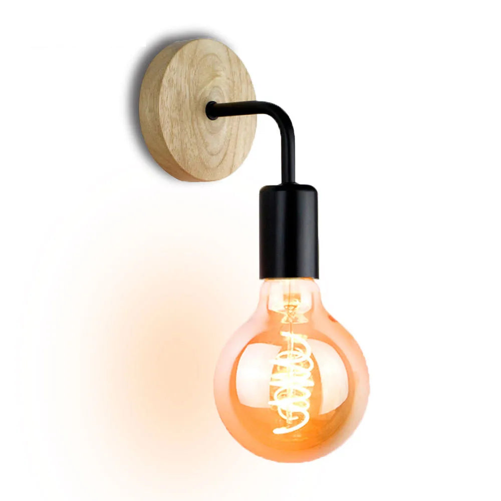 Vintage Hemp Rope Wall Sconce - Rustic Wood Indoor Wall Light
