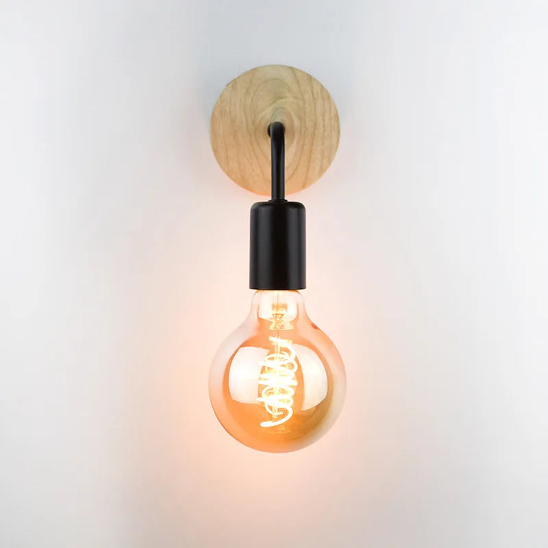 Vintage Hemp Rope Wall Sconce - Rustic Wood Indoor Wall Light