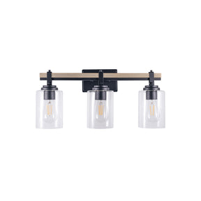 Eero 3-light vanity light, matte black and oak — studio white
