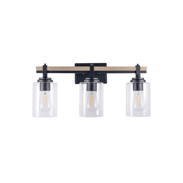 Eero 3-light vanity light, matte black and oak — studio white