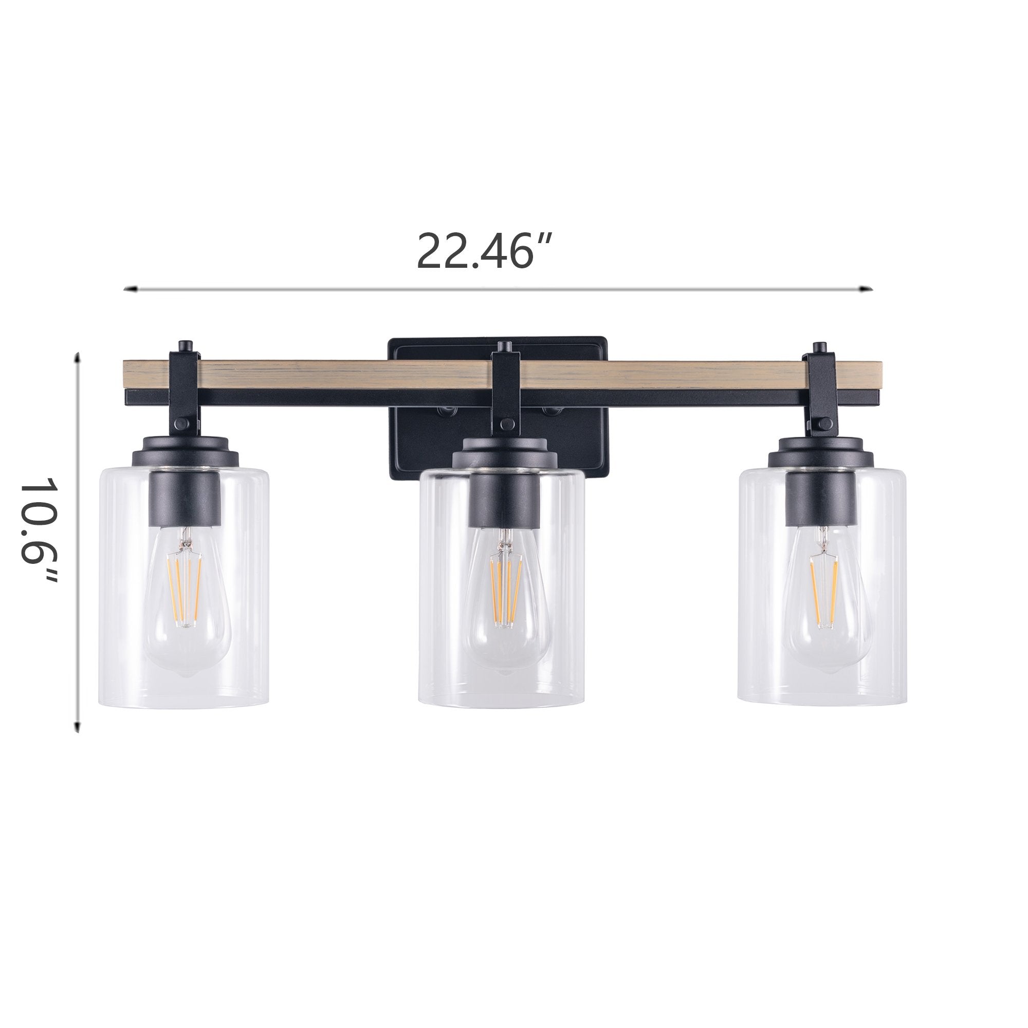 Viola 3-Light Matte Black and Oak Vanity Light Modern Style