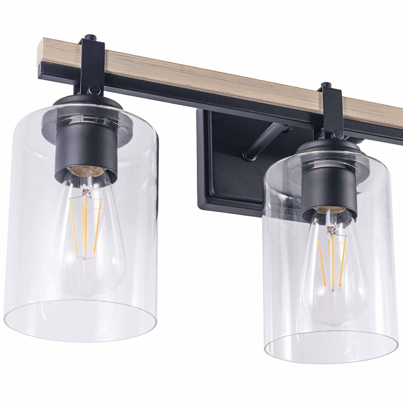 Eero clear glass shades and oak bar detail — studio white
