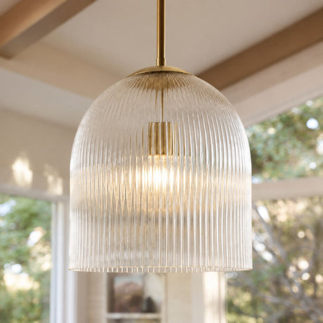 Vireo ribbed glass pendant in brass
