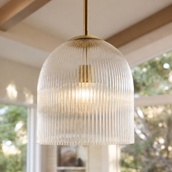 Vireo ribbed glass pendant in brass