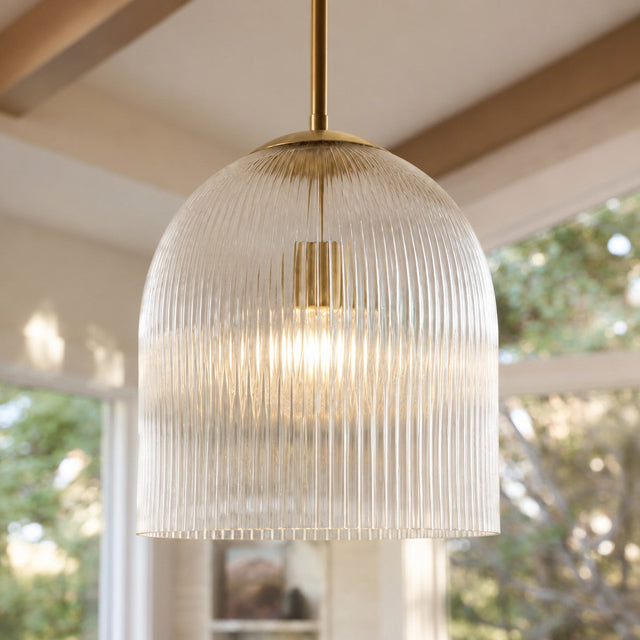 Vireo ribbed glass pendant in brass