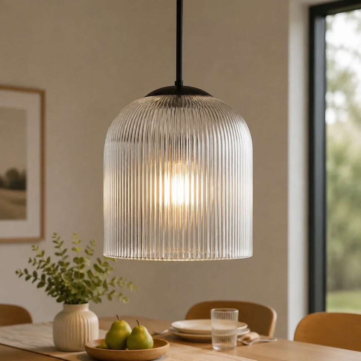 Vireo ribbed pendant in black