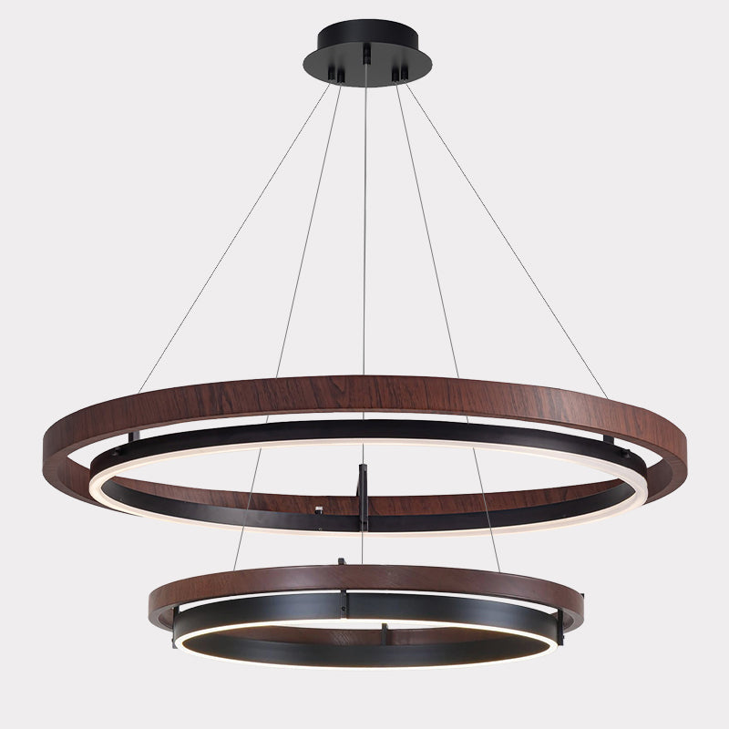 Circular LED Wood Chandelier with Adjustable Height and Energy-Efficient Lighting
