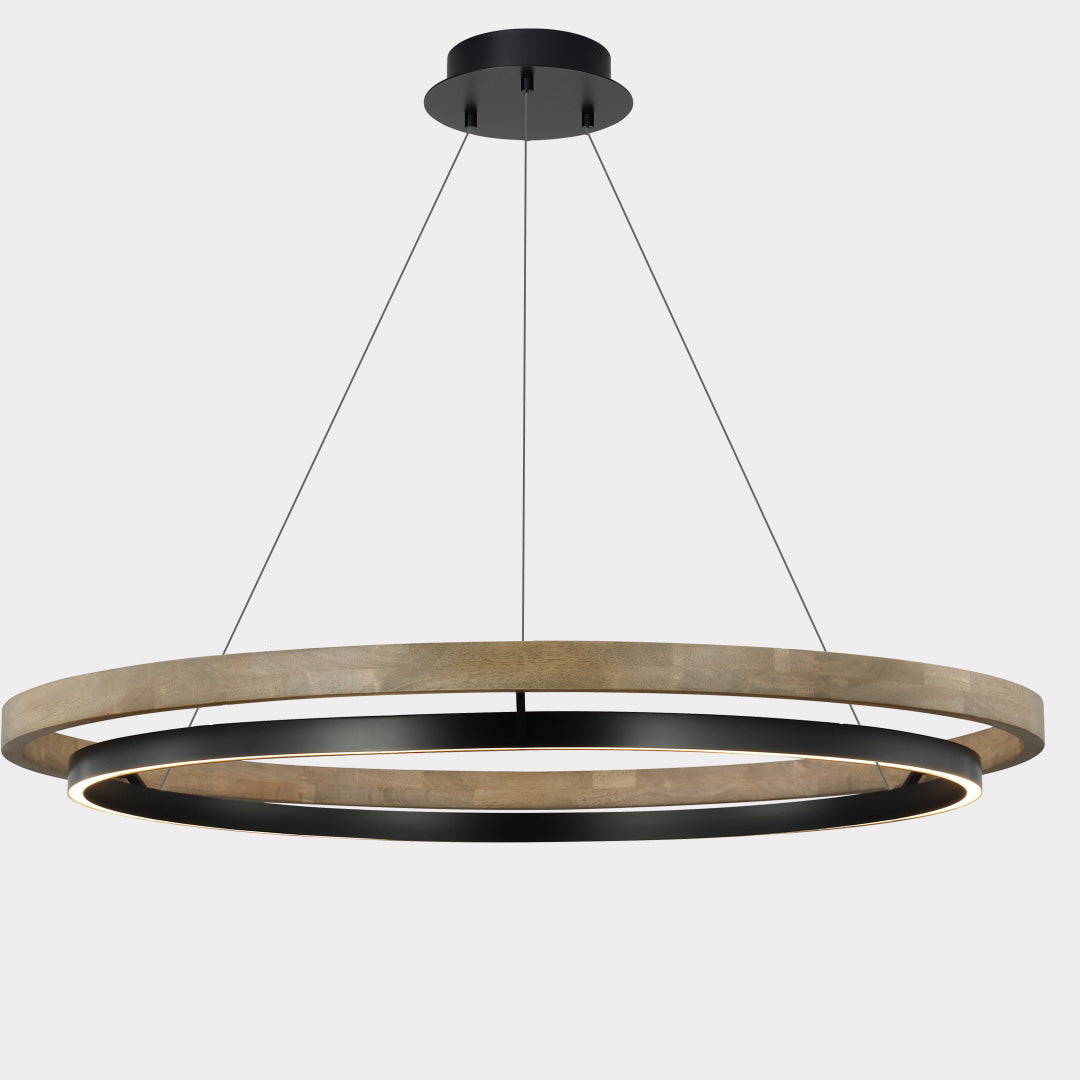 Circular LED Wood Chandelier with Adjustable Height and Energy-Efficient Lighting