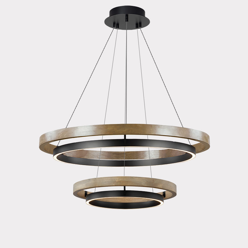 Circular LED Wood Chandelier with Adjustable Height and Energy-Efficient Lighting