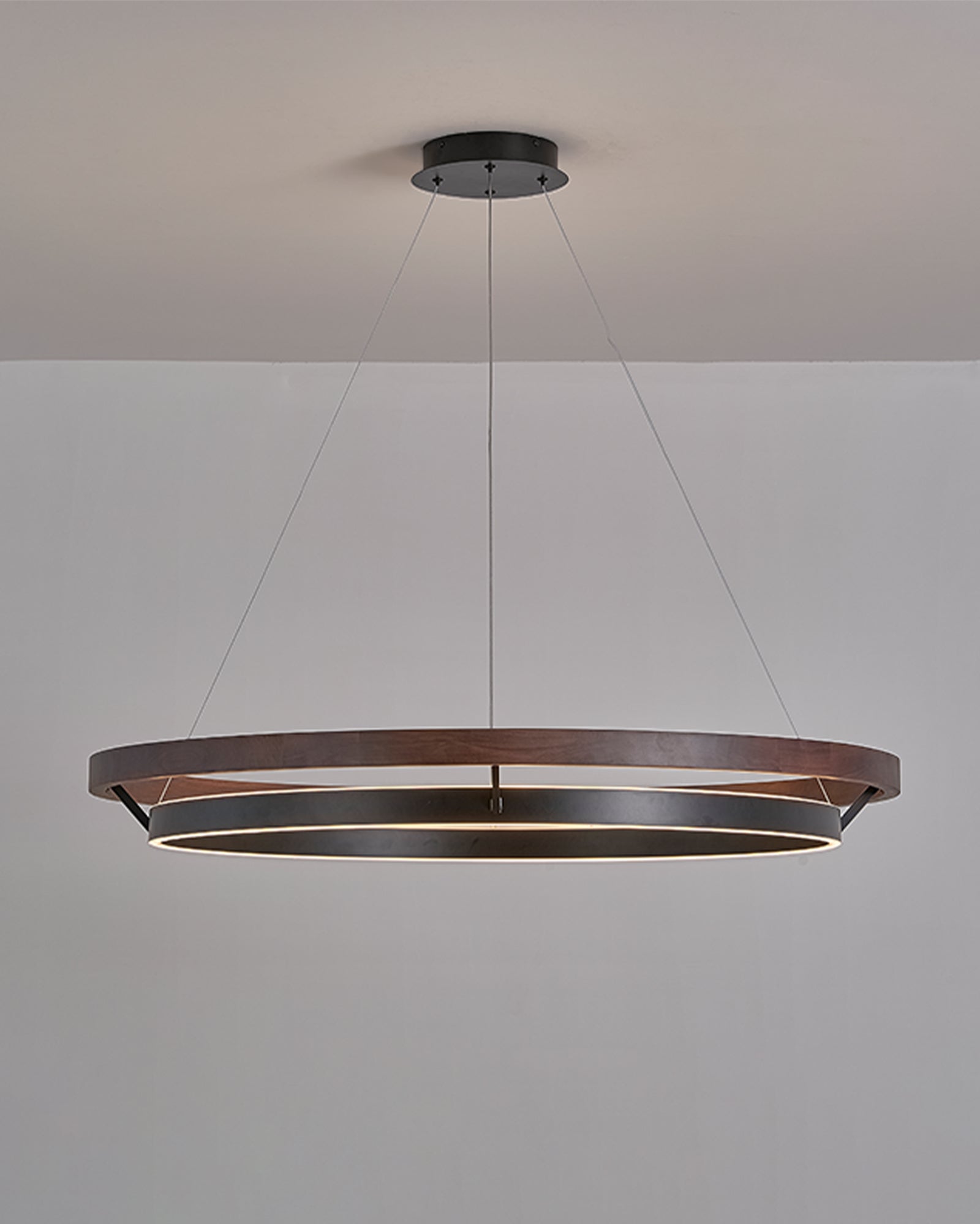 Circular LED Wood Chandelier with Adjustable Height and Energy-Efficient Lighting