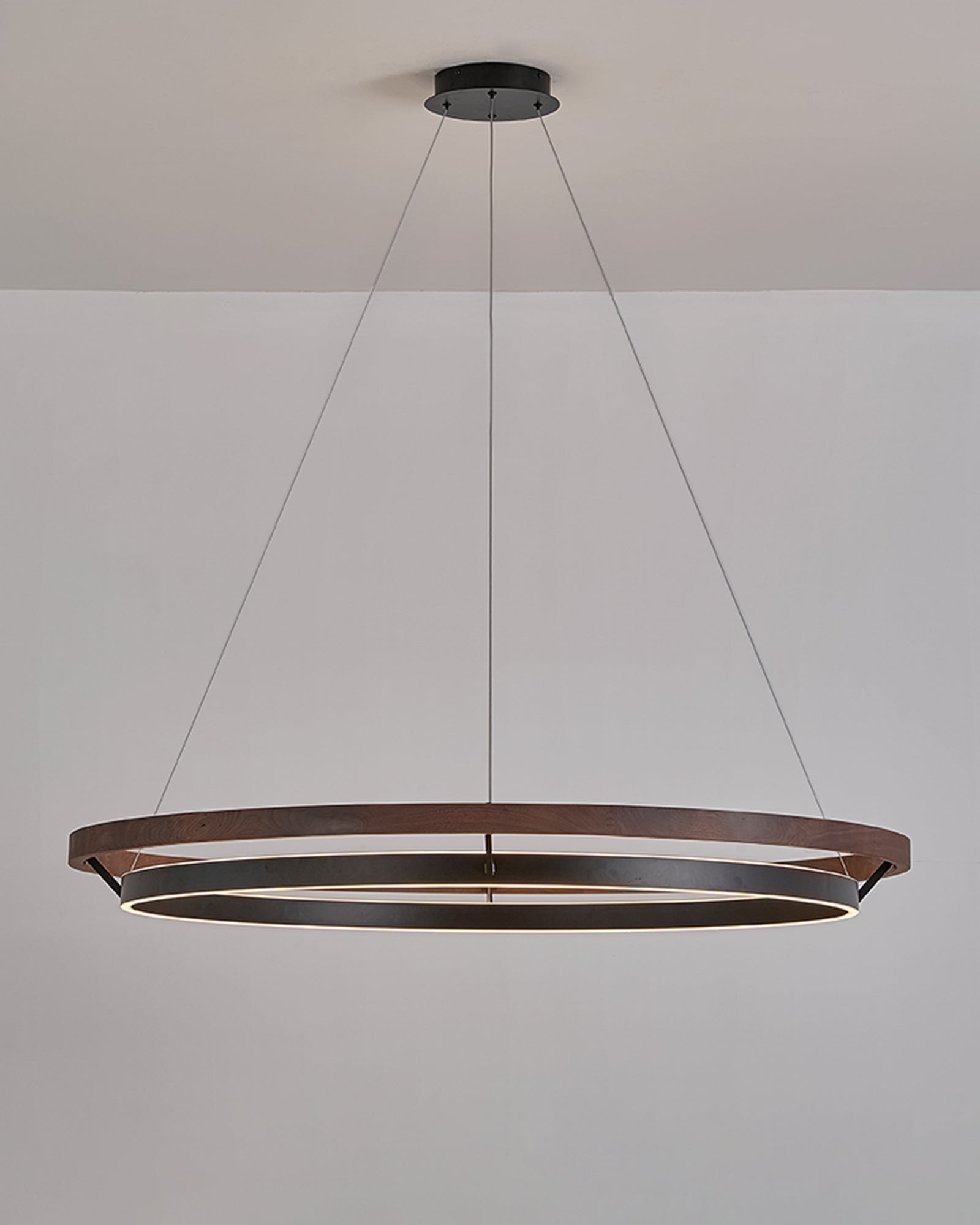 Circular LED Wood Chandelier with Adjustable Height and Energy-Efficient Lighting