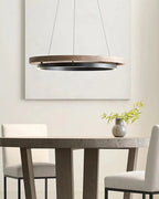 Circular LED Wood Chandelier with Adjustable Height and Energy-Efficient Lighting