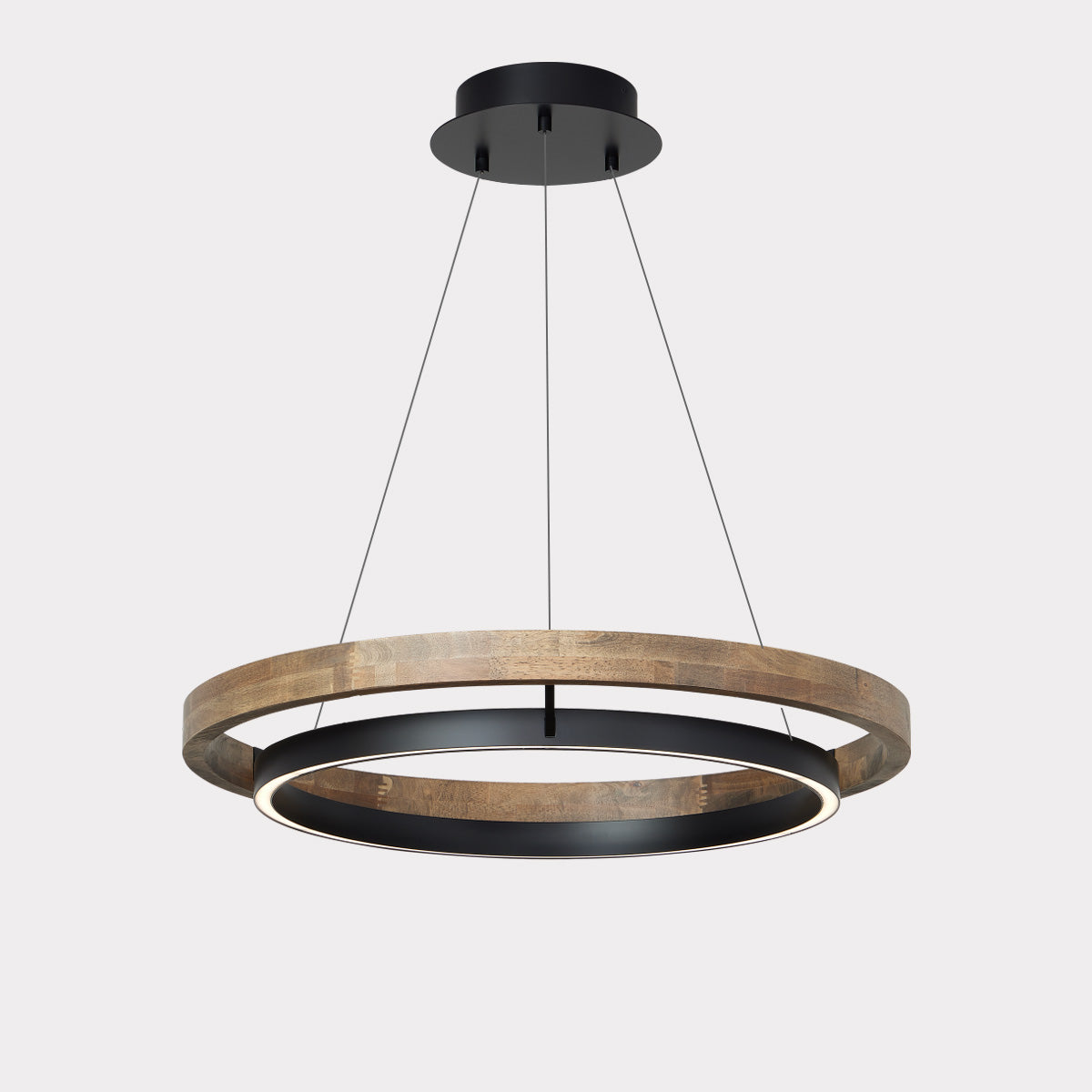 Circular LED Wood Chandelier with Adjustable Height and Energy-Efficient Lighting