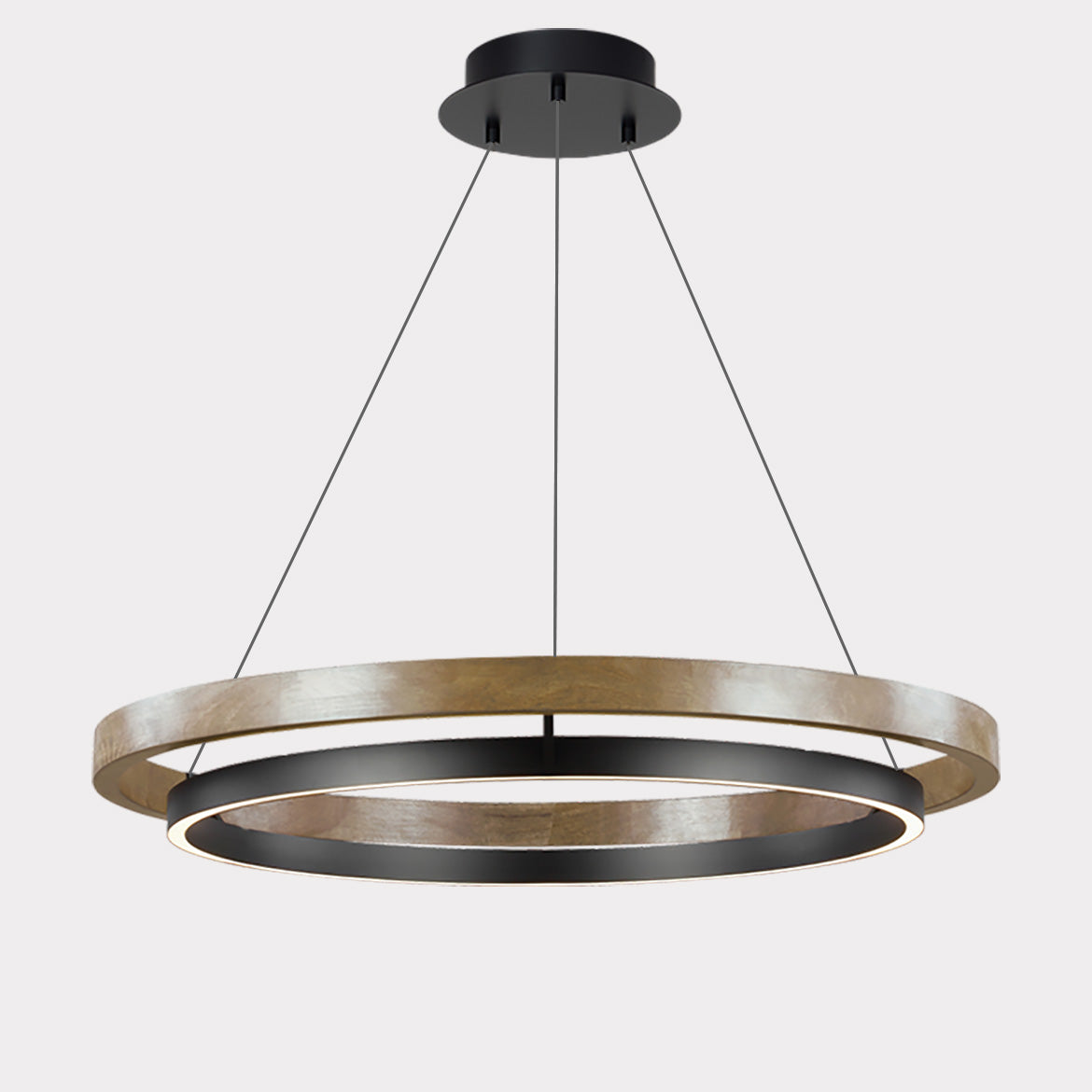 Circular LED Wood Chandelier with Adjustable Height and Energy-Efficient Lighting