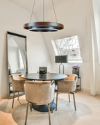 Circular LED Wood Chandelier with Adjustable Height and Energy-Efficient Lighting