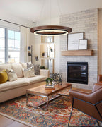 Circular LED Wood Chandelier with Adjustable Height and Energy-Efficient Lighting