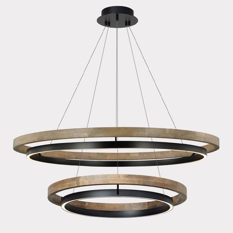Circular LED Wood Chandelier with Adjustable Height and Energy-Efficient Lighting