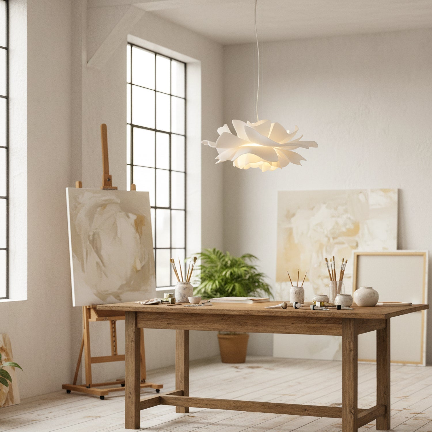 White Lotus Pendant Light Modern Petal Ceiling Light for Dining & Foyer