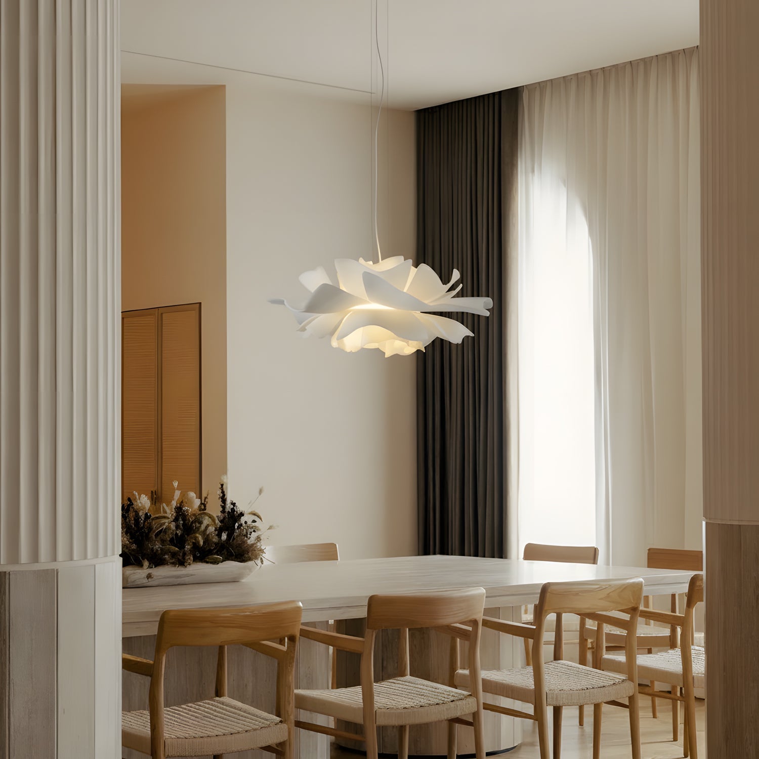 White Lotus Pendant Light Modern Petal Ceiling Light for Dining & Foyer