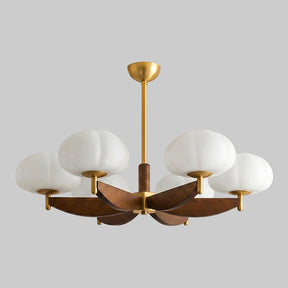 Willow chandelier in copper and walnut