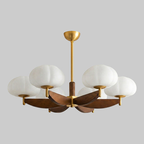 Willow chandelier in copper and walnut