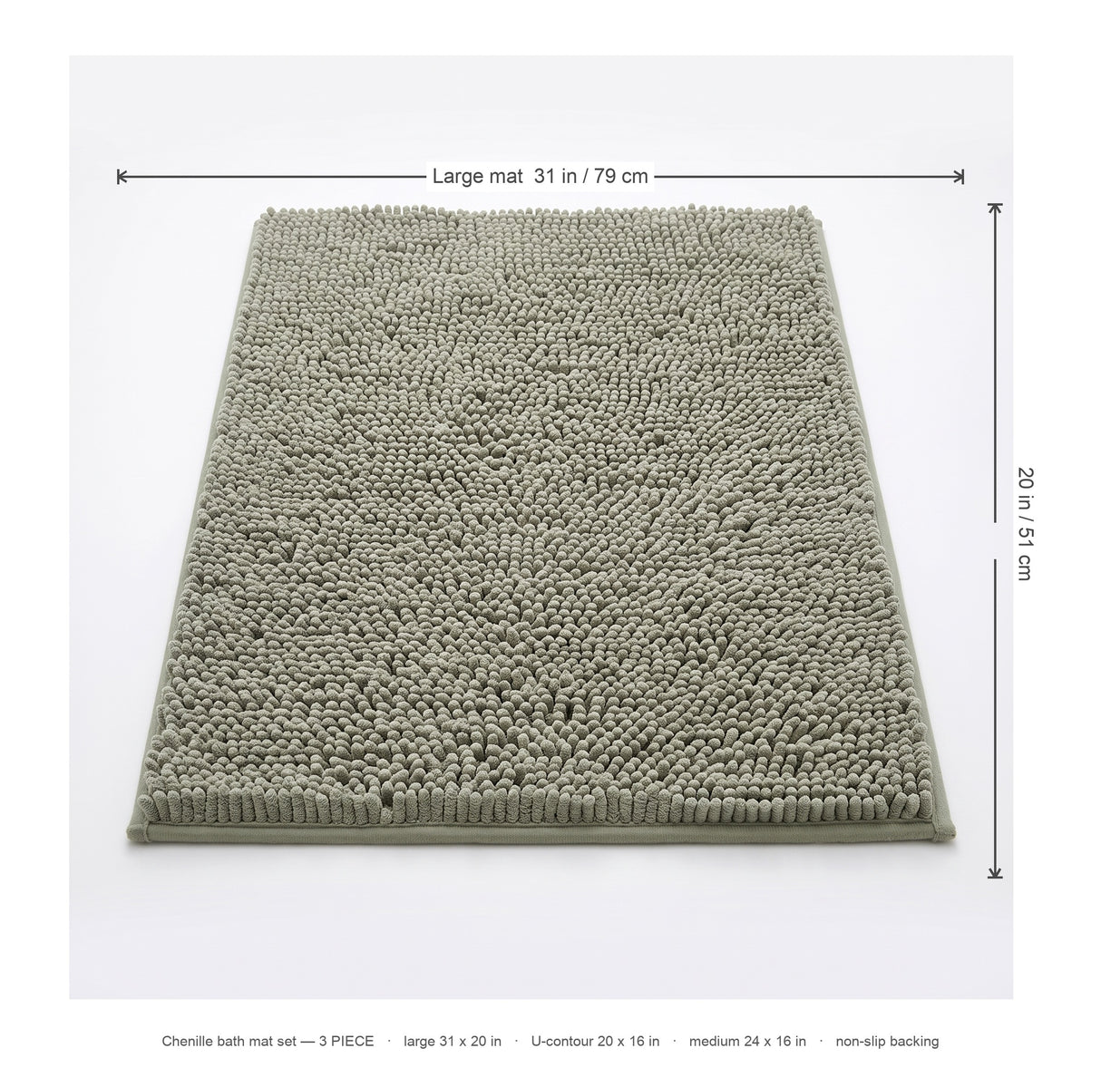 Pebble chenille bath mat set dimensions diagram