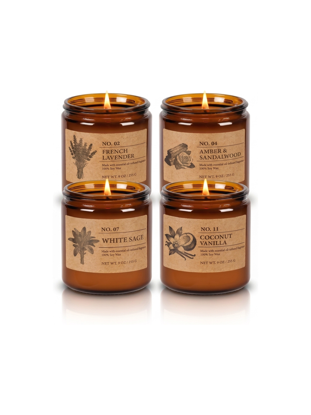 Hearth Soy Candle Set of 4 Amber Apothecary Jars — studio white