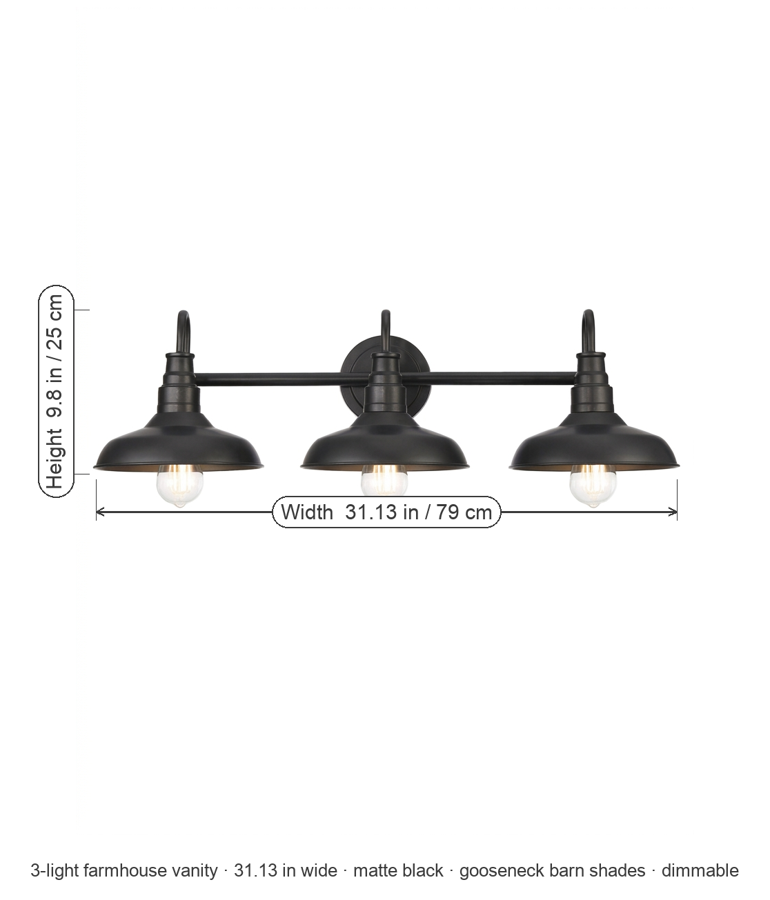 Doria vanity light dimensions diagram