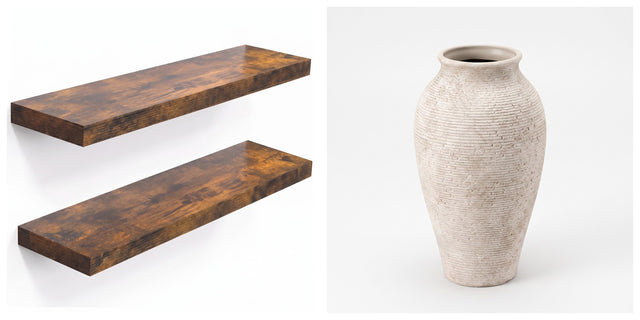The Styled Shelf Set — Ridge shelves and Willa vase, studio on white