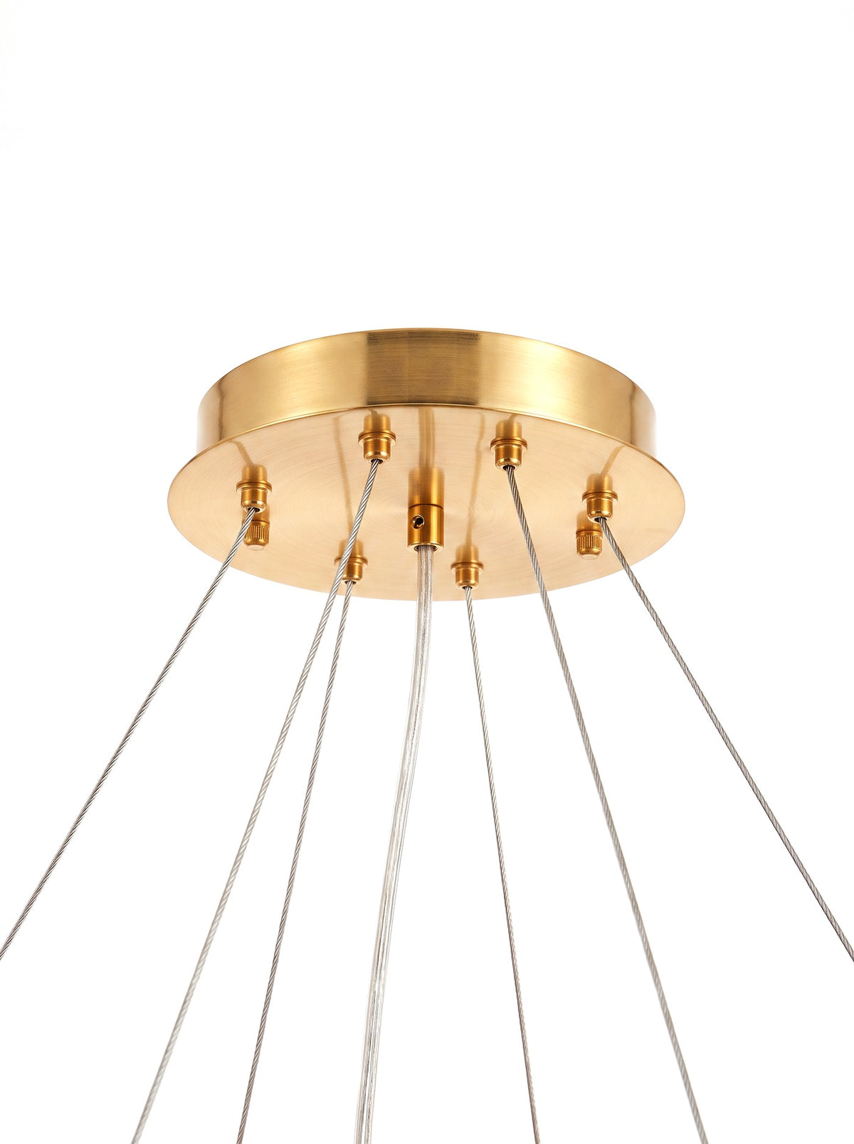 Close-up of the gold ceiling canopy and suspension cables